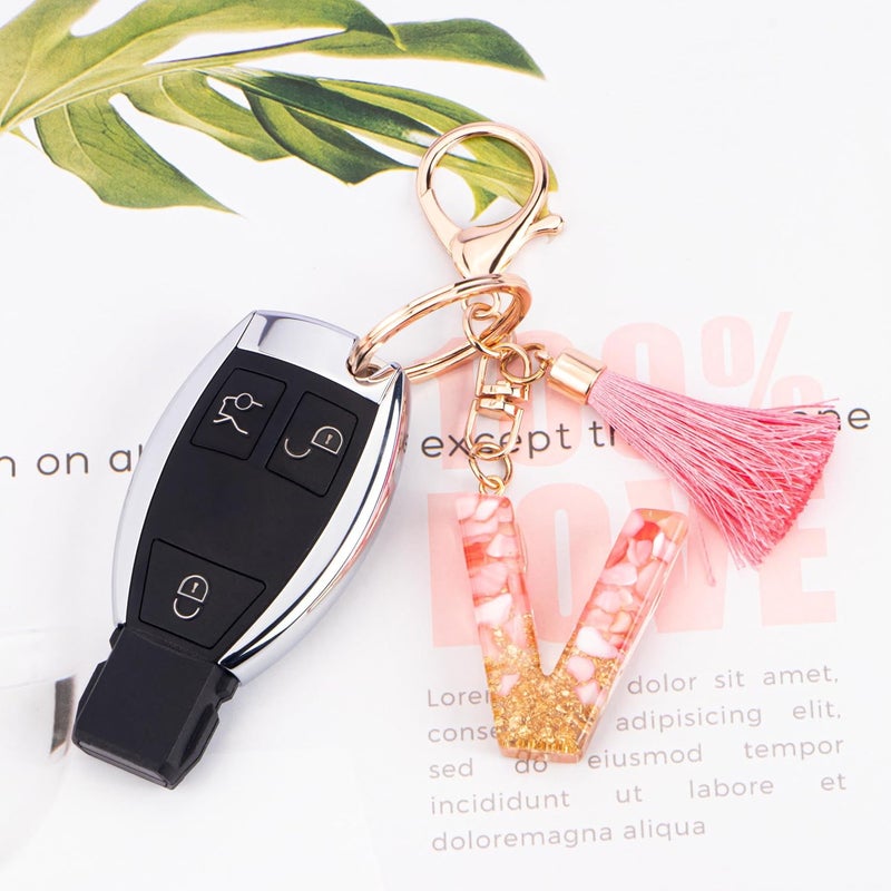 Suweibuke Cute Pink Key Chains for Women Girls, Initial Letter Keychains with Tassel, Charms for Key Purse Handbags Backpacks - Image 3